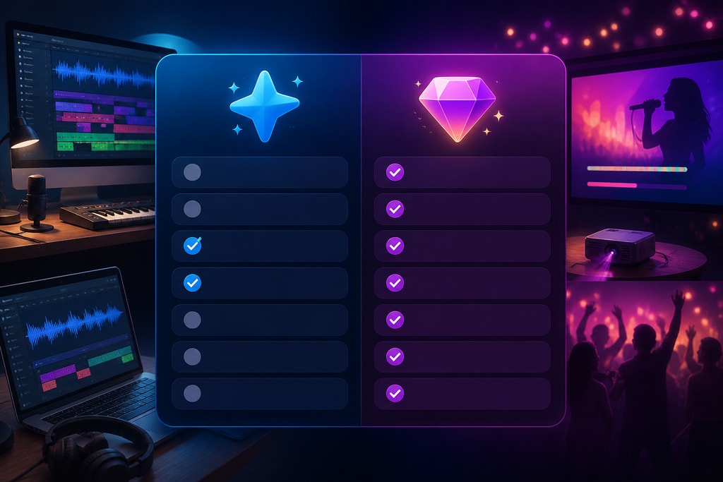 A comprehensive guide to help you decide between KaraMagic Free and Pro versions for your karaoke video creation needs.